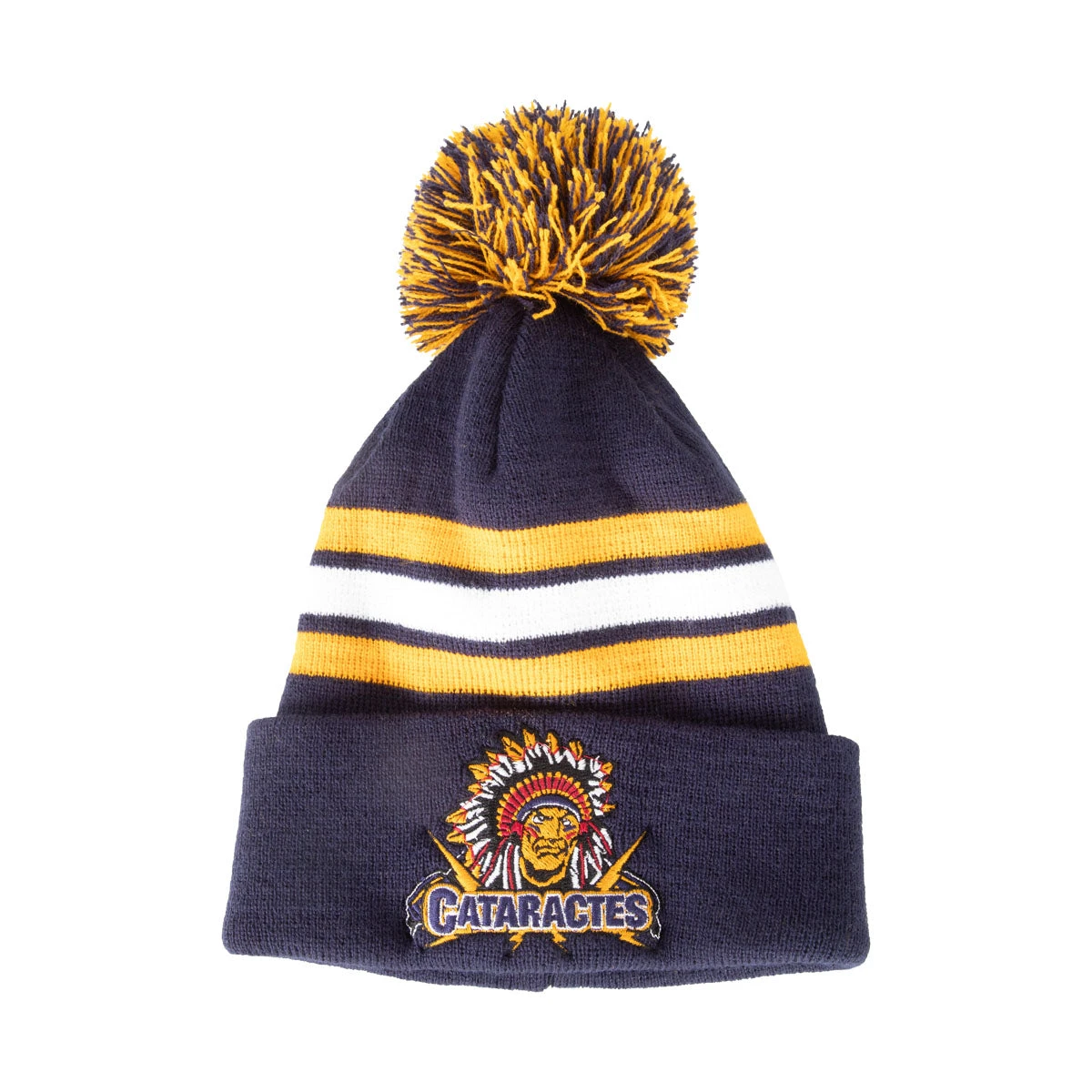 Tuque Lignée à Rebord Avec Pompon Et Logo Brodé - Cataractes 3 Tuque Lignée à Rebord Avec Pompon Et Logo Brodé - Cataractes